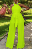 Sexy Solid Mesh Halter Straight Jumpsuits