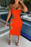 Fashion Sexy Solid Hollowed Out Backless Spaghetti Strap Pencil Dresses