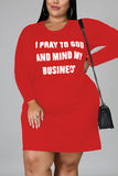Fashion Casual Plus Size O Neck Long Sleeve Regular Sleeve Letter Print T-shirt Dress