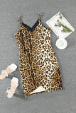 leopard print spaghetti strap v neck mini dress