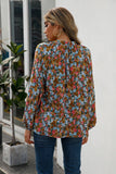 floral tie neck long sleeve blouse