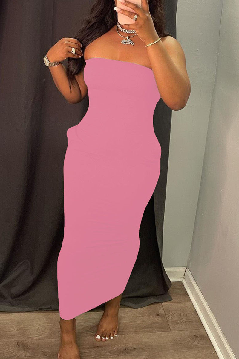 Sexy Casual Solid Backless Strapless Sleeveless Dress