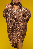 Sexy Leopard Split Joint V Neck Cake Skirt Plus Size Dresses