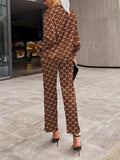 printed button front shirt and straight leg pants set