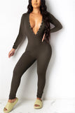 Fashion Sexy V Neck Long Sleeve Regular Sleeve Skinny Solid Jumpsuits