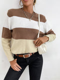 tricolor striped crewneck pullover sweater