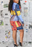 Fashion Casual Regular Sleeve Long Sleeve Turndown Collar Printed Dress Knee Length Print Dresses