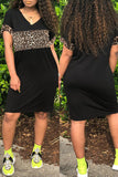 Fashion Casual Print Leopard Split Joint V Neck Short Sleeve Dress