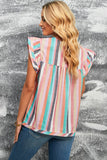 multicolored stripe flutter sleeve blouse