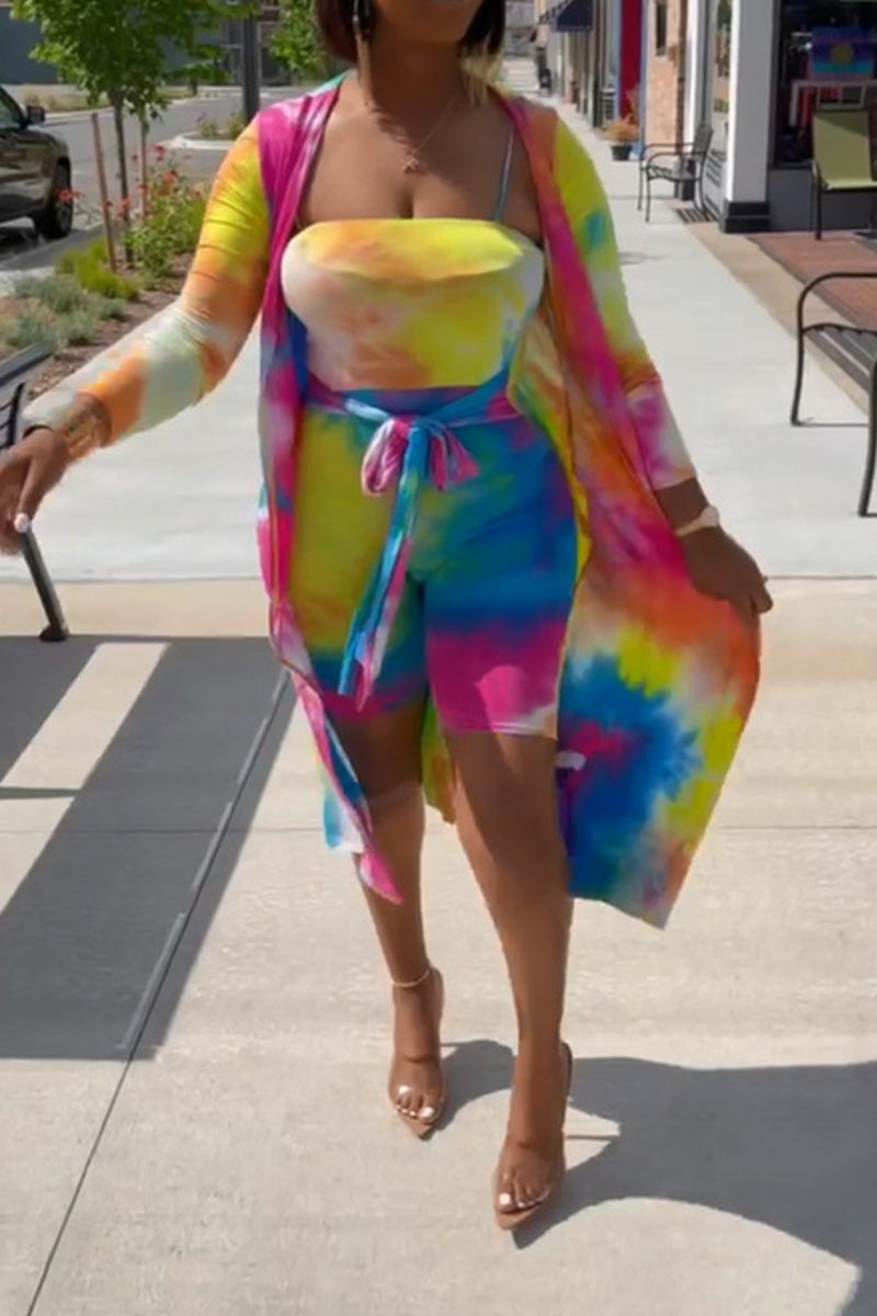Sexy Patchwork Tie-dye Strapless Long Sleeve Two Pieces