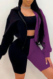 Fashion Casual Patchwork Basic Hooded Collar Long Sleeve Three-piece Set