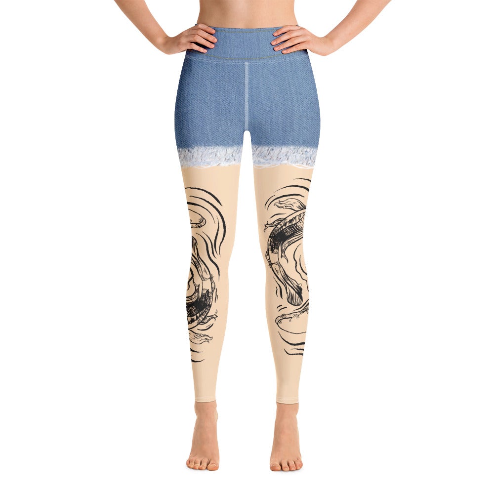 denim and real tattoo skin look yoga leggings