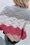 striped batwing sleeve openwork sweater