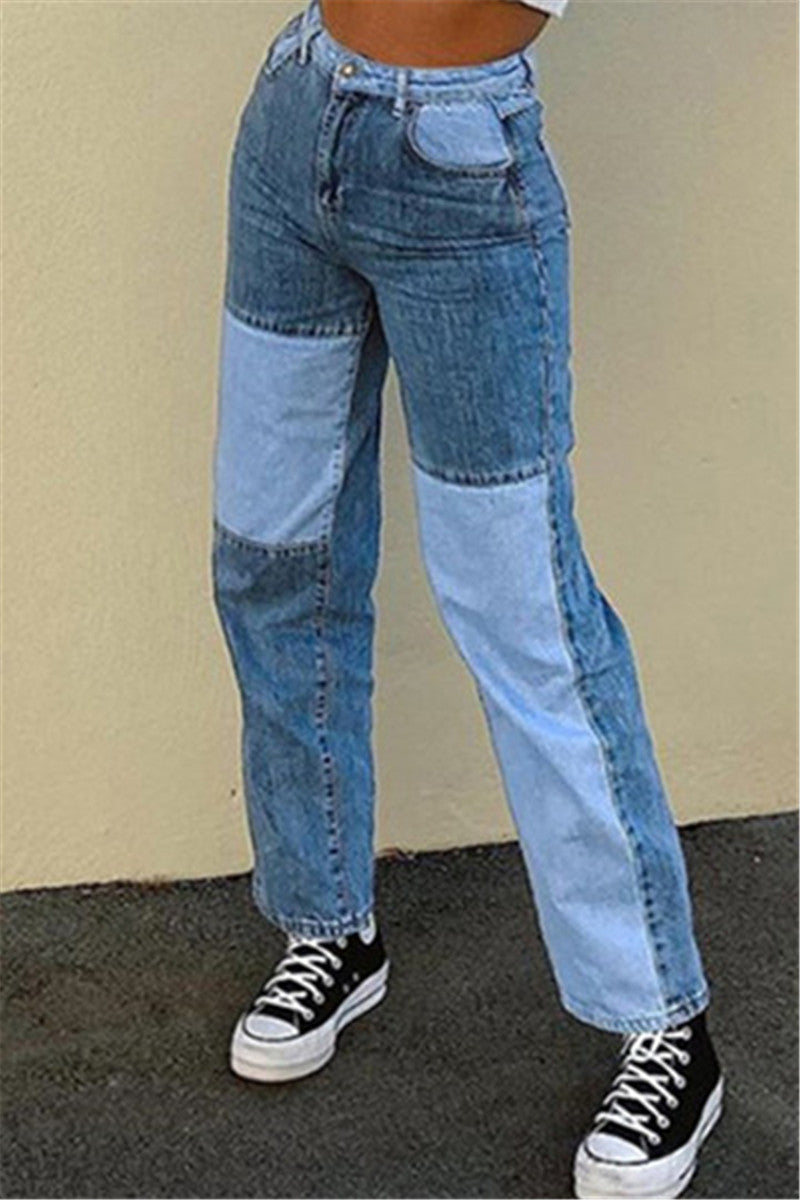 Fashion Casual Patchwork Straight Jeans