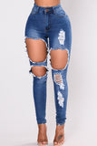 Fashion Sexy Solid Ripped High Waist Skinny Jeans