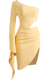 cutout split flare sleeve one shoulder dress