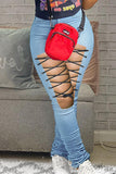 Fashion Sexy Solid Strap Design High Waist Jeans