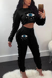 Sexy Eyes Printed Sequins O Neck Long Sleeve Two Pieces