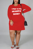Fashion Casual Plus Size O Neck Long Sleeve Regular Sleeve Letter Print T-shirt Dress