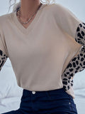 leopard sleeve v neck sweater