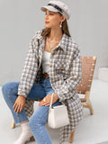 houndstooth button down collared longline shirt jacket