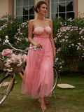 tube sweetheart neck tulle tiered maxi dress