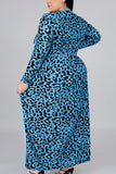 Fashion Casual O Neck Long Sleeve Regular Sleeve Leopard Print Plus Size Set (Without Belt)