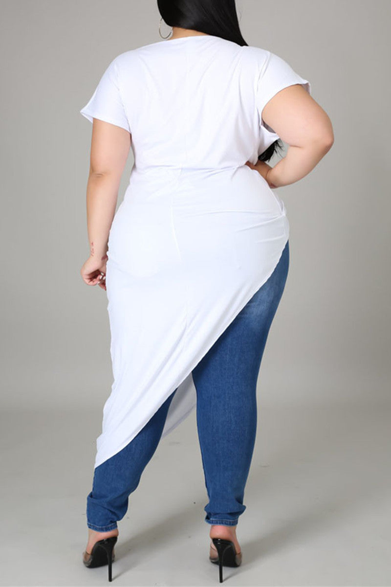 Fashion Casual Solid Asymmetrical O Neck Plus Size Tops