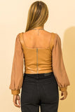 hyfve faux leather sheer sleeves corset top