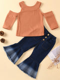 Fashion Casual Hollow-out Flared Brown Girl Two-piece Pants