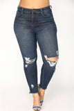 Fashion Casual Solid Plus Size Broken Hole Jeans
