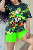 Fashion Casual Print Basic O Neck Short Sleeve Two Pieces