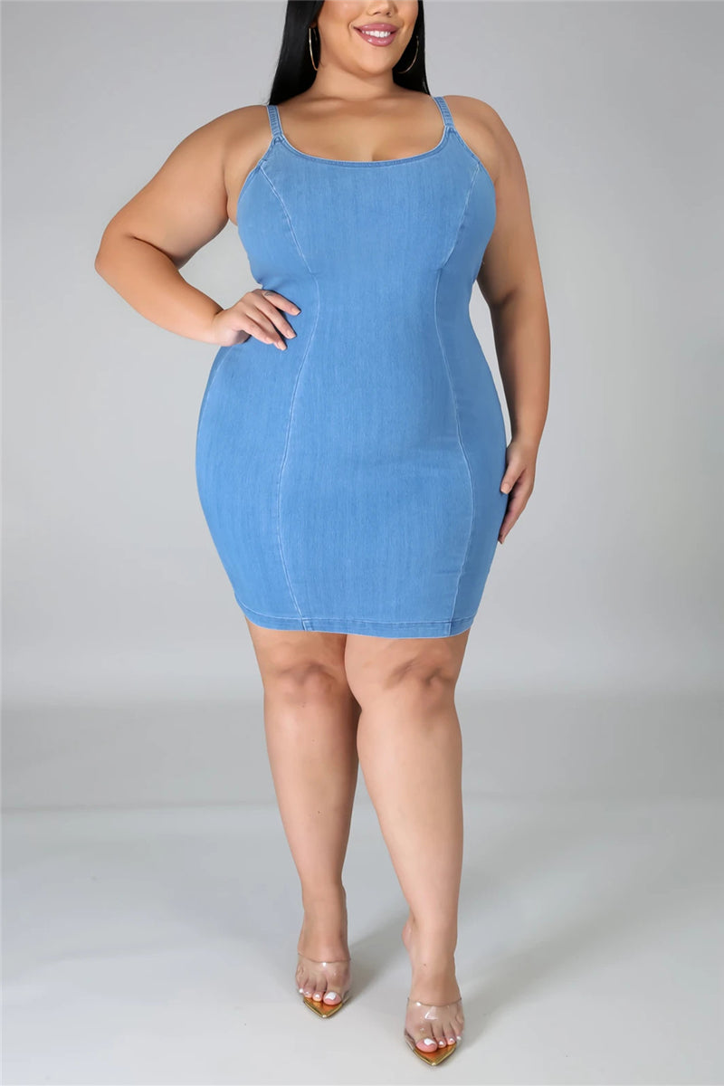 Fashion Sexy Plus Size O Neck Sleeveless Off The Shoulder Solid Sling Dress