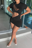 Sexy Solid Ripped O Neck Pencil Skirt Dresses