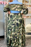 Casual Camouflage Print Split Joint Turndown Collar Straight Dresses