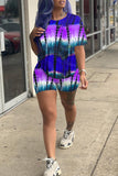 Fashion Casual Tie Dye Printing O Neck Short Sleeve Two Pieces