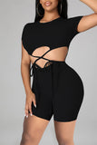 Fashion Sexy Solid Hollowed Out Strap Design O Neck Regular Romper