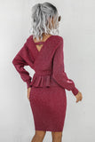 peplum dolman sleeve rib knit top and skirt set