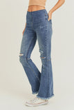 distressed elastic waistband vintage flare jeans