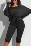 Casual Long Sleeve Boat Neck Regular Sleeve Regular Solid Two Pieces