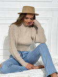 puff sleeve high neck rib knit cropped sweater