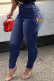 Fashion Casual Solid Bandage Hollowed Out Plus Size Jeans