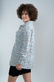 plaid chest pocket tweed coat