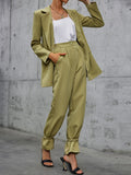 double breasted blazer and tie ankle pants set