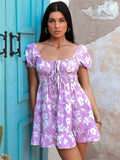 floral tie front square neck tiered dress