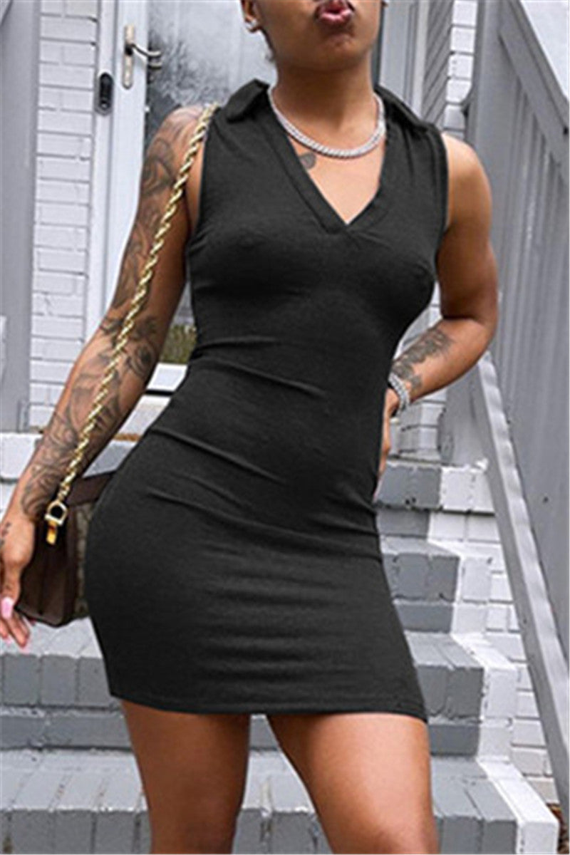 Sexy Casual Solid Basic V Neck Sleeveless A Line Dresses