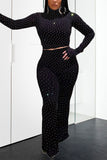 Street Polyester Solid Sequins Sequined O Neck Long Sleeve Regular Sleeve Short Two Pieces