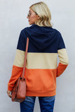 orange zip front color block splicing drawstring hoodie