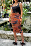 Fashion Casual Print Fold Regular High Waist Skirt