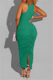 Fashion Sexy Solid Fold O Neck Sleeveless Dress